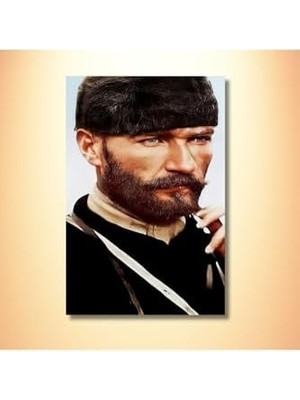 Assess Store Tekli Dikey Kanvas Duvar Tablosu Yan Açı Kalpaklı Atatürk, 30 x 40