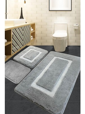 Assess Store Quadrato Frame Grey 3'lü Set Banyo Halısı Akrilik, 60 x 100