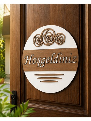 Karbonsoft Hoşgeldiniz Yazılı Ahşap Kapı Süsü Dekoratif Dış Kapı Süsü Beyaz