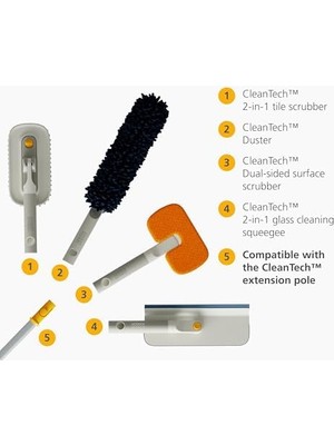 Assess Store Cleantech 2-In-1 Glass Cleaner Shower Squeegee With Washable Microfiber Pad And Space-Saving Foldable Handle