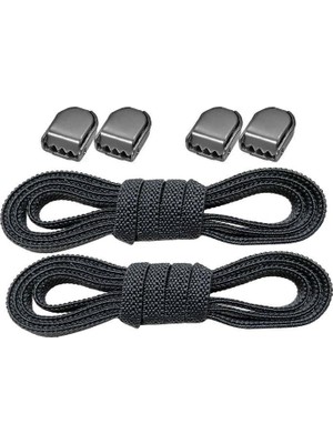Hapshoe Akıllı Kilitli Ayarlanabilir Siyah 6 mm Lastik Pratik Bağcık 1 Çift