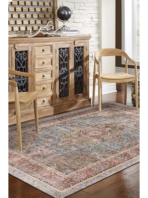 Assess Store Avlin Desenli Şönil Pamuk Tabanlı Yıkanabilir Kaymaz Antibakteriyel Salon Halısı 80X300