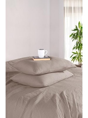 Assess Store Müslin Yatak Örtüsü Seti, Şık Düz Renk 100% Pamuk 4 Kat Muslin Tek/çift Kişilik Yastık Kılıflı Pike Takımı, Denizli Üretimi (Gri, Çift Kişilik Set (230X250 Cm))