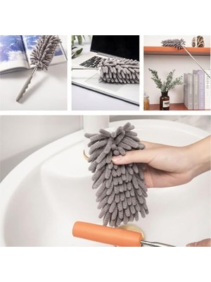 Assess Store 3 Başlıklı Teleskopik Mikrofiber Toz Alma Seti - 205 cm Uzayan Saplı, Esnek Bükülebilir Tavan ve Ulaşılması Zor Alan Temizlik Aparatı (Püskül, Makarna, Düz Başlık)