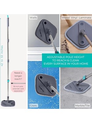 Assess Store & Clean Paspas ve Kova Sistemi, Kare Döndürmeli Paspas, Çift Bölmeli Paspas Kovası ve 2 Kalın Makinede Yıkanabilir Paspas Pedleri (Spin Mop) Içerir