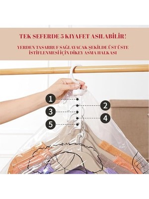 Assess Store Co. 5 Askılı Vakumlu Saklama Poşetleri, Yerden Tasarruf, Giysiler, Takım Elbiseler, Montlar Veya Ceketler Için, Şeffaf ve Yeniden Kullanılabilir Dolap Düzenleyici Uzun 70X140 cm (X-Large)