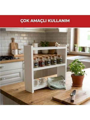 Assess Store Pıkas Ahşap 3 Raflı Baharatlık, Tezgah Üstü Çok Amaçlı Mutfak Düzenleyici Raf Organizer