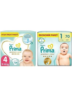 Daisy Home Bebek Bezi Premium Care 4 Beden 126 Adet Maxi Aylık Fırsat Paketi & Bebek Bezi Premium Care 1 Beden 70 Adet Yenidoğan Paket
