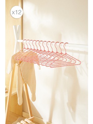 Ocean Home Textile 12'li Pembe Renk Kumaş Kaplı Metal Bebek Giysi Askısı 19.5 x 30 x 0.3 cm