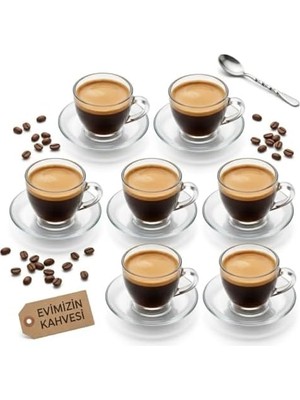 Daisy Home 6 Kişilik Şeffaf Cam Kahve Fincan Takımı - 12 Parça Modern Espresso ve Türk Kahvesi Seti - Dayanıklı Cam Fincan ve Tabak Seti