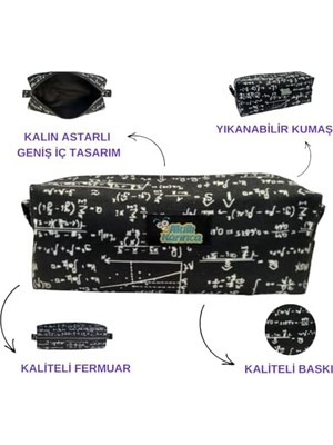 Daisy Home Matematik Formüllü Kalem Kutusu, Tek Gözlü, Siyah Beyaz Desenli, Fermuarlı Okul Kalemliği