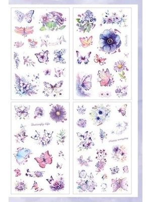 Daisy Home Kolbi 4 Sayfa 60 Adet Şeffaf Mor Kelebek Çiçek Bullet Journal Laptop Ajanda Planlayıcı