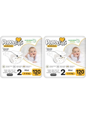 Daisy Home Protection Bebek Bezi 2 Numara Mini (3-6 Kg) 120 Adet – 2’li Set, Maksimum Koruma (2 Paketi)