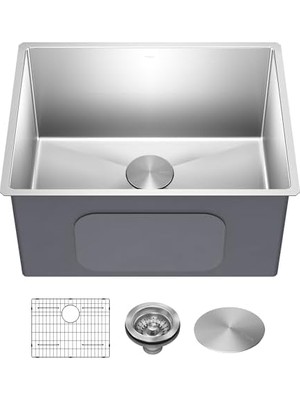 Daisy Home KHU101-24L Standart Pro 24" Undermount 16 Gauge Tek Kase Çamaşır ve Yardımcı Lavabo, 60 Cm, Sıkı Yarıçap