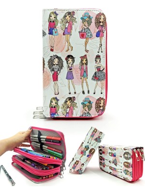 Daisy Home Kalem Kutusu Model Kızlar Moda Fashion Kawai Organizer Kalemkutu Vegan Deri Üç Bölmeli Kalemlik