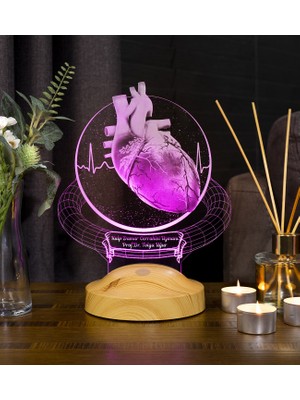 Sevgi Lambası 3D Kalp Renkli LED Lamba 26cm x 19cm Kişiye Özel Cerrah Hediyesi