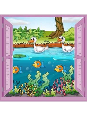 Daisy Home Çocuk Odası Bebek Odası Pencere Poster Duvar Kağıdı Ördek Balık