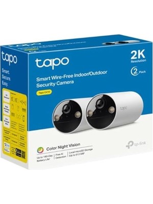 Daisy Home C410 2-Pack, 2k 3mp, Renkli Gece Görüşü, Şarj Edilebilir, Solar Panel Destekli, IP65, Yerel/bulut Depolama, 110° Açılı, Işıklı ve Sesli Alarm, Kablosuz Bataryalı Güvenlik Kamerası