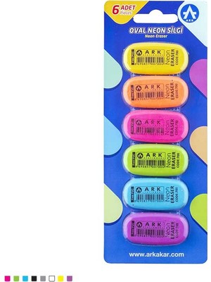 Ark Oval Neon Silgi  Karışık Renk Pvc Içermez 2 Adet Set  12 Adet