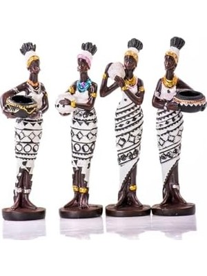 Daisy Home Siyah Beyaz Küp Taşıyan 4'lü Afrikalı Kadın Biblo Seti - Polyester Dekoratif Figür (15X4 Cm),beyaz & Siyah,15 x 15
