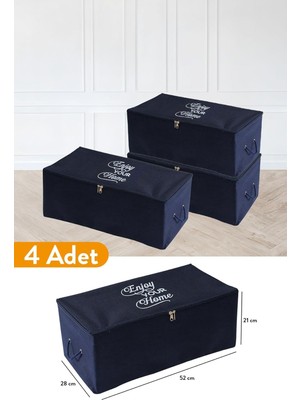 Daisy Home 4 Adet - Küçük Boy Baskı Detaylı Lacivert Hurç 52 x 28 x 21 cm