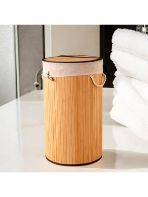 Daisy Home El Yapımı Hasır Katlanır Çamaşır Sepeti Yuvarlak 60 Litre (35CM*35CM*61CM), Doğal Malzemeden Üretilmiş Çamaşırlık (Naturel)