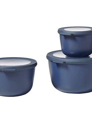 Daisy Home - Çok Amaçlı Cirqula Round 3 Parçalı Set – Kapaklı Saklama Kabı – Saklama Kutusu, Buzdolabı, Derin Dondurucu ve Mikrodalga Fırın Kabı Olarak Uygundur – 500 Ml, 1000 ml & 2000 ml – Denim