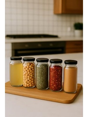 Daisy Home 5 Adet 500 ml Metal Konserve Kapaklı Baharatlık, Bakliyatlık, Içecek 500 cc Uzun Cam Kavanoz (Siyah)