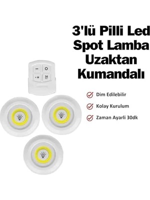 Daisy Home Uzaktan Kumandalı 3'lü LED Lamba Seti Beyaz Işık - Dolap Altı, Kiler, Mutfak ve Kablosuz Aydınlatma Için Spot Lamba