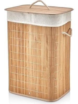 Daisy Home El Yapımı Hasır Katlanır Çamaşır Sepeti Dikdörtgen 72 Litre (40CM*30CM*61CM), Doğal Malzemeden Üretilmiş Çamaşırlık, Bambu Kirli Çamaşır Sepeti