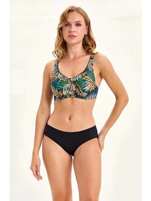 Argento 1473-2072 Siyah Tropikal Desen Toparlayıcı Balenli Bikini Takım