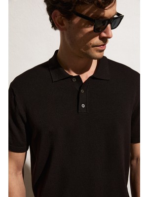 Grimelange Vesto Erkek Triko Siyah Polo Yaka T-Shirt