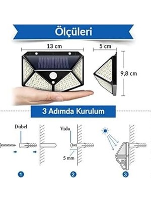 Daisy Home 100 LED Güneş Enerjili Solar Duvar Apliği - 1200 Lümen Hareket Sensörlü 3 Modlu Bahçe Aydınlatması, Hero LED Solar Duvar Armatürü IP65 Su Geçirmez, 270° Geniş Açı (Siyah)