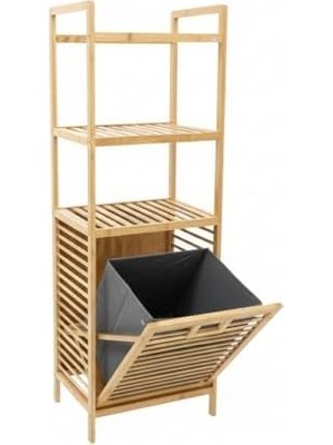 Daisy Home Doğal Bambu 3 Katlı Banyo Rafı ve Çamaşır Sepeti Havluluklu Ahşap Düzenleyici (40X30X119 Cm)