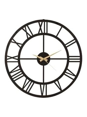 Daisy Home Muyika Duvar Saati 50CM Sessiz Mekanizma Siyah Metal Kasa Modern Tasarım - Roma Rakamlı 50 Mds-50 MYK1195-06