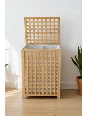 Daisy Home Bambu Çamaşır Sepeti 62X45 cm Kulplu Taşınabilir Bezli