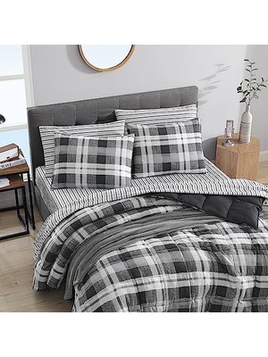 Daisy Home - Kraliçe Yorgan Seti, Eşleşen Sham(Ler) ile Ters Çevrilebilir Mikro Süet Yatak Takımı, Günlük Ev Dekoru (Çapraz Görünüm Ekose Kömür, Kraliçe)