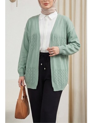 Moda Morfo Araboy Ajurlu Triko Hırka -Mint