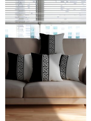 Daisy Home Dekoratif Yastık Kılıfı Seti, 4'lü, Siyah-Gri Labirent Desenli, Premium Italyan Kadife