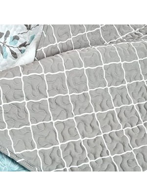 Daisy Home Lush Aprile Ters Çevrilebilir 3 Parça Yorgan Seti, Kral, Mavi ve Gri