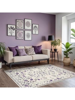 Daisy Home Purpa Şönil Kaymaz Doğal Pamuk Tabanlı Yıkanabilir Antibakteriyel Çevre Dostu Salon Halısı 120X180