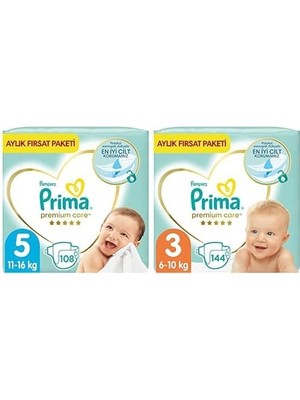 Teknocan Bebek Bezi Premium Care 5 Beden 108 Adet Junior Aylık Fırsat Paketi & Bebek Bezi Premium Care 3 Beden 144 Adet Midi Aylık Fırsat Paketi