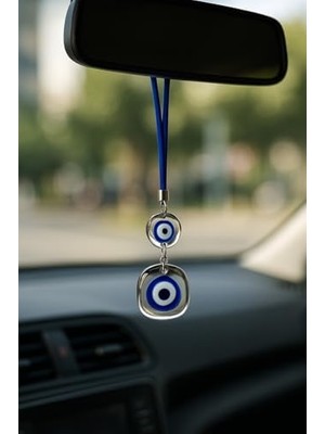 Teknocan Gerçek Cam Nazar Boncuğu Araba Dikiz Aynası Süsü – Çift Cam Mavi Boncuklu, El Yapımı Premium Araç Aksesuarı, Şans & Koruma Sembolü, Evil Eye Car Rearview Mirror Charm