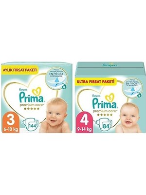 Teknocan Bebek Bezi Premium Care 3 Beden 144 Adet Midi Aylık Fırsat Paketi & Bebek Bezi Premium Care 4 Beden 84 Adet Maxi Fırsat Paketi