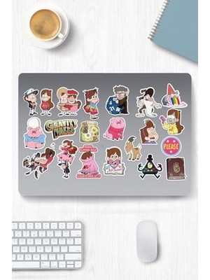 Teknocan Esrarengiz Kasaba Temalı Etiket Seti - Falls - Laptop Notebook Telefon