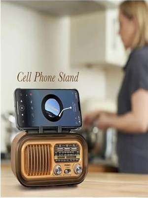 Teknocan Nostaljik Görünümlü Solar Panelden Şarj Olabilen Telefon Standlı Fm Radyo Bluetooth Hoparlör