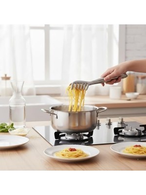 Teknocan Paslanmaz Çelik Makarna ve Salata Servis Maşası – Dayanıklı, Kaymaz Saplı, Çok Amaçlı Mutfak Servis Pensi – 21 cm