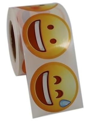 Teknocan Emoji Etiketi 9 Farklı Emoji Surat 50MM Çap Ruloda 500 Adet Kendinden Yapışkanlı Rulo Etiket, Pp Opak, Gülen Surat Stickerları