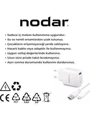Teknocan Nodar 18W Charge 3.0 (Qc) Micro USB Hızlı Şarj Seti - 3.4A USB To Micro USB Kablolu Adaptör,,, ve Bluetooth Aksesuarlar ile Uyumlu, Parlak Beyaz