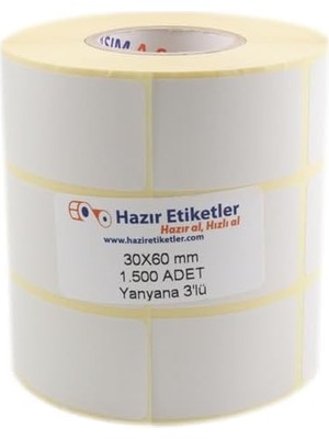 Teknocan Pp Opak Etiket 30MM x 60MM 1500 Adet Yan Yana 3 Lü